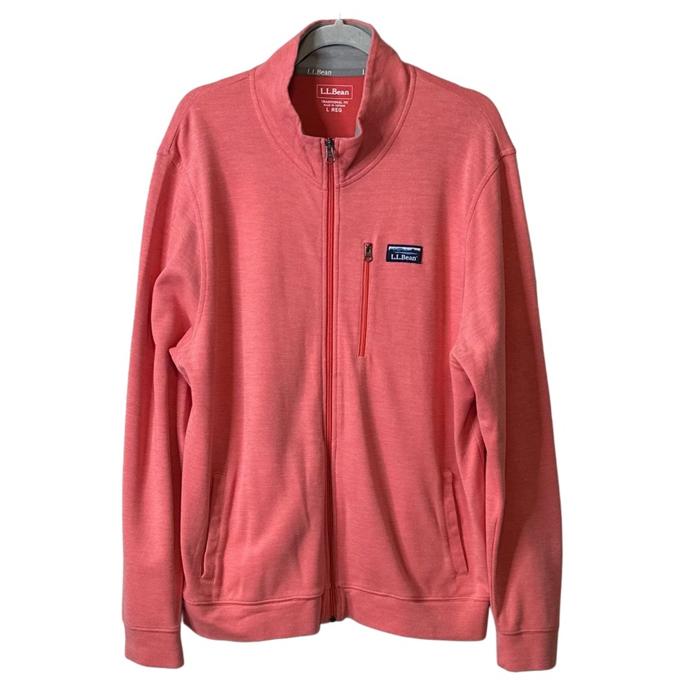 L.L. Bean Full Zip Mock‎ Neck Jacket Coral Pink Mens Large Regular